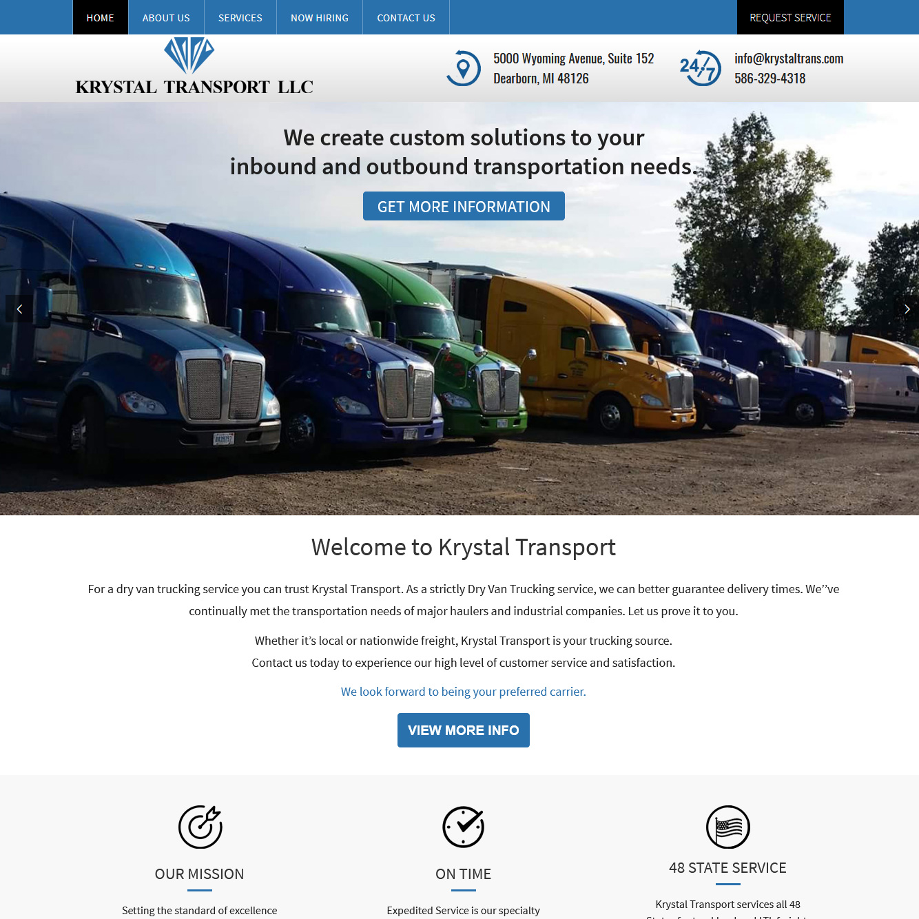 Krystal Transport trucking website design 