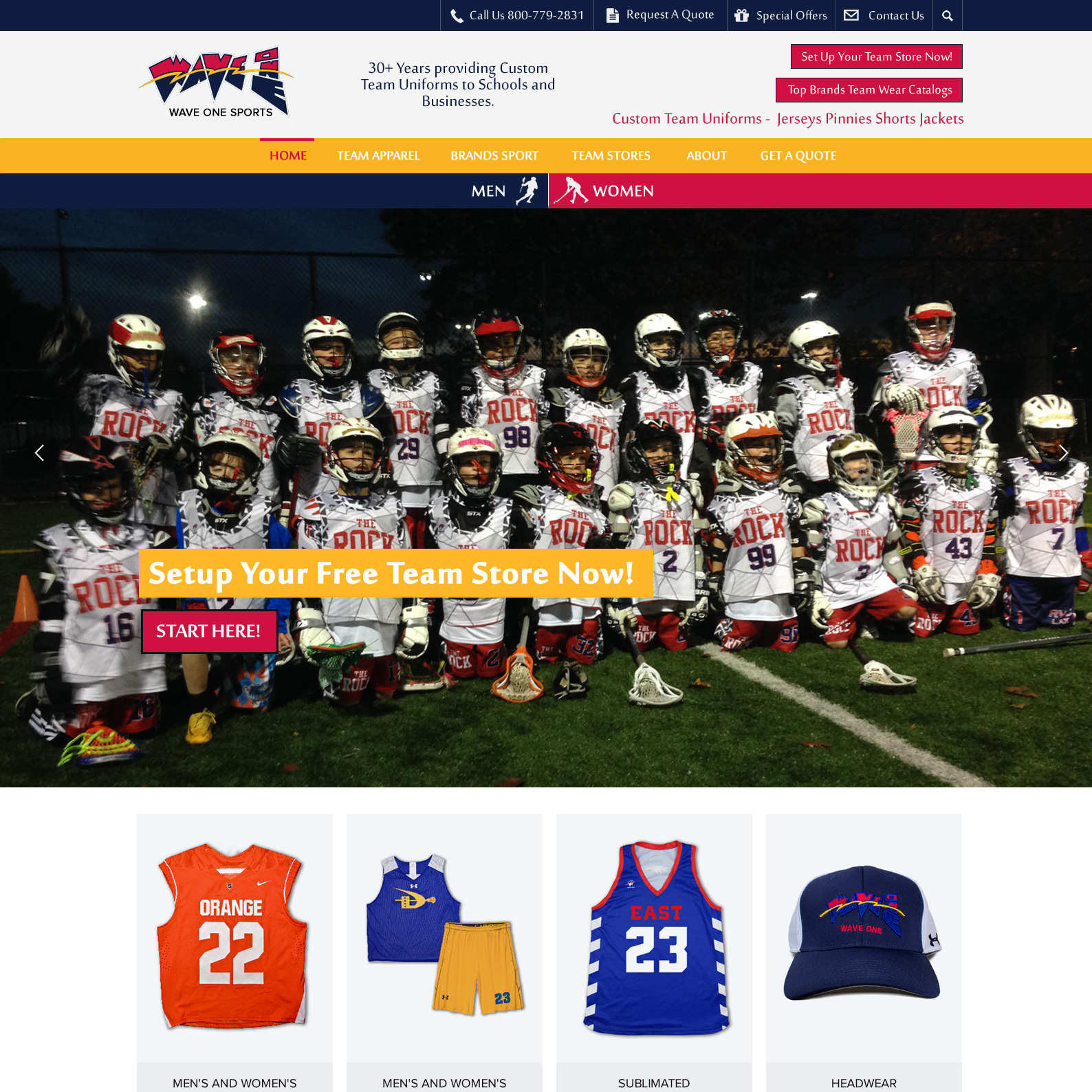 Wave One Sports custom sports team uniform website design 
