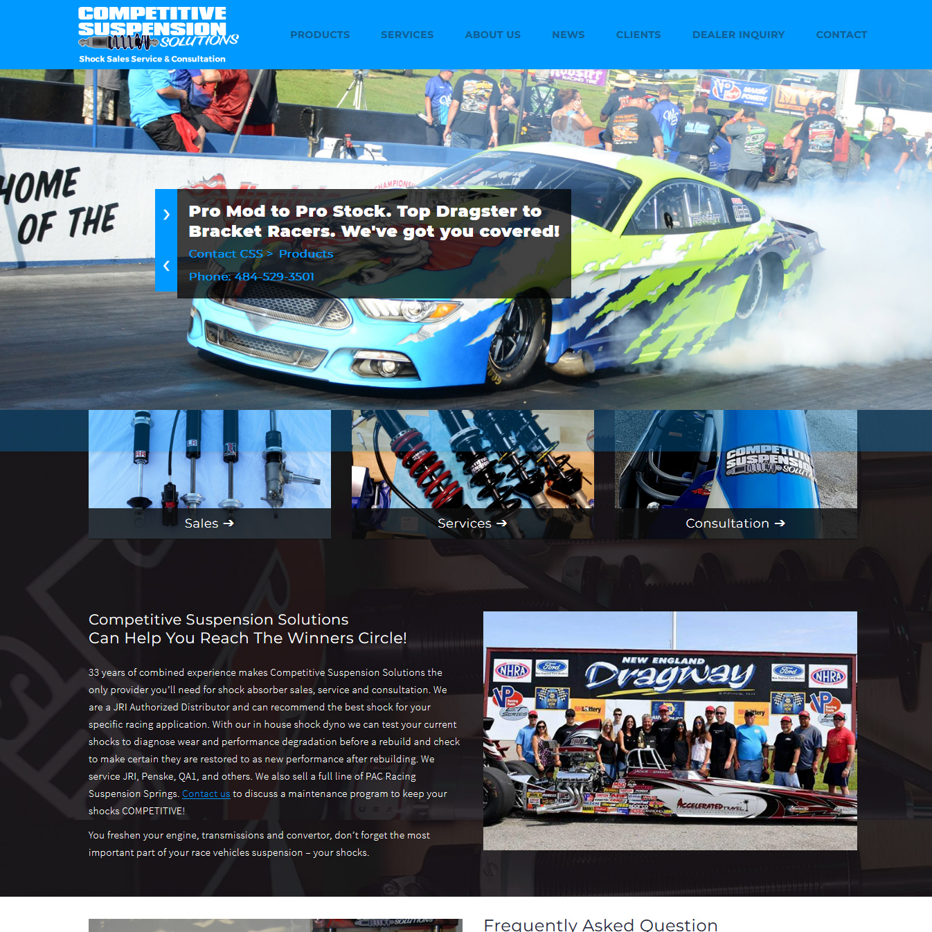Competitive Suspension Solutions drag racing shock absorber website design