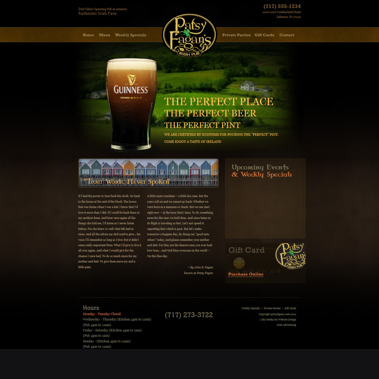 Patsy Fagan Irish Pub website design