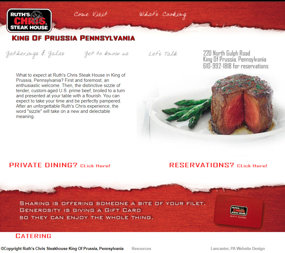 Ruth's Chris King Of Prussia - restaurant website design