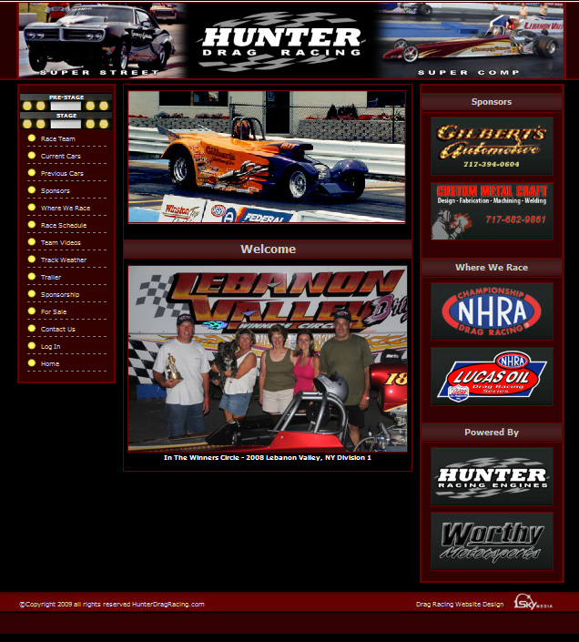 Hunter Drag Racing - racing promotional website design