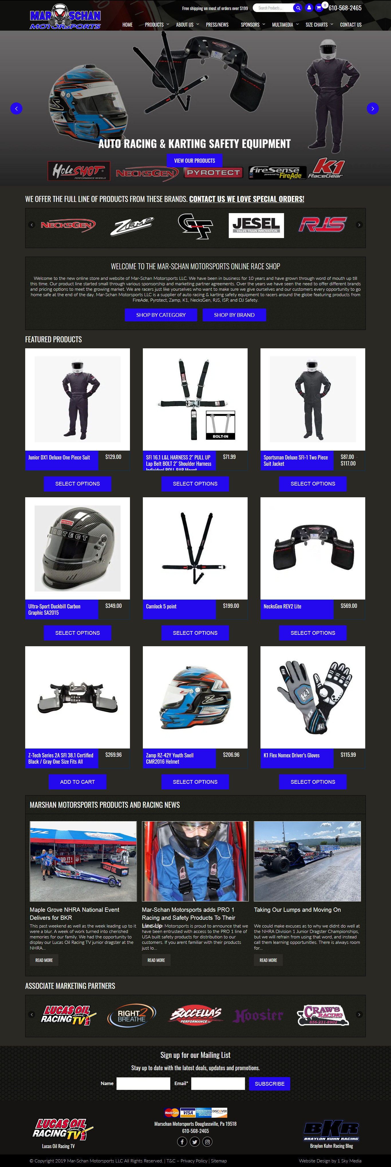 Mar-Schan Motorsports racing safety equipment retailer website design 