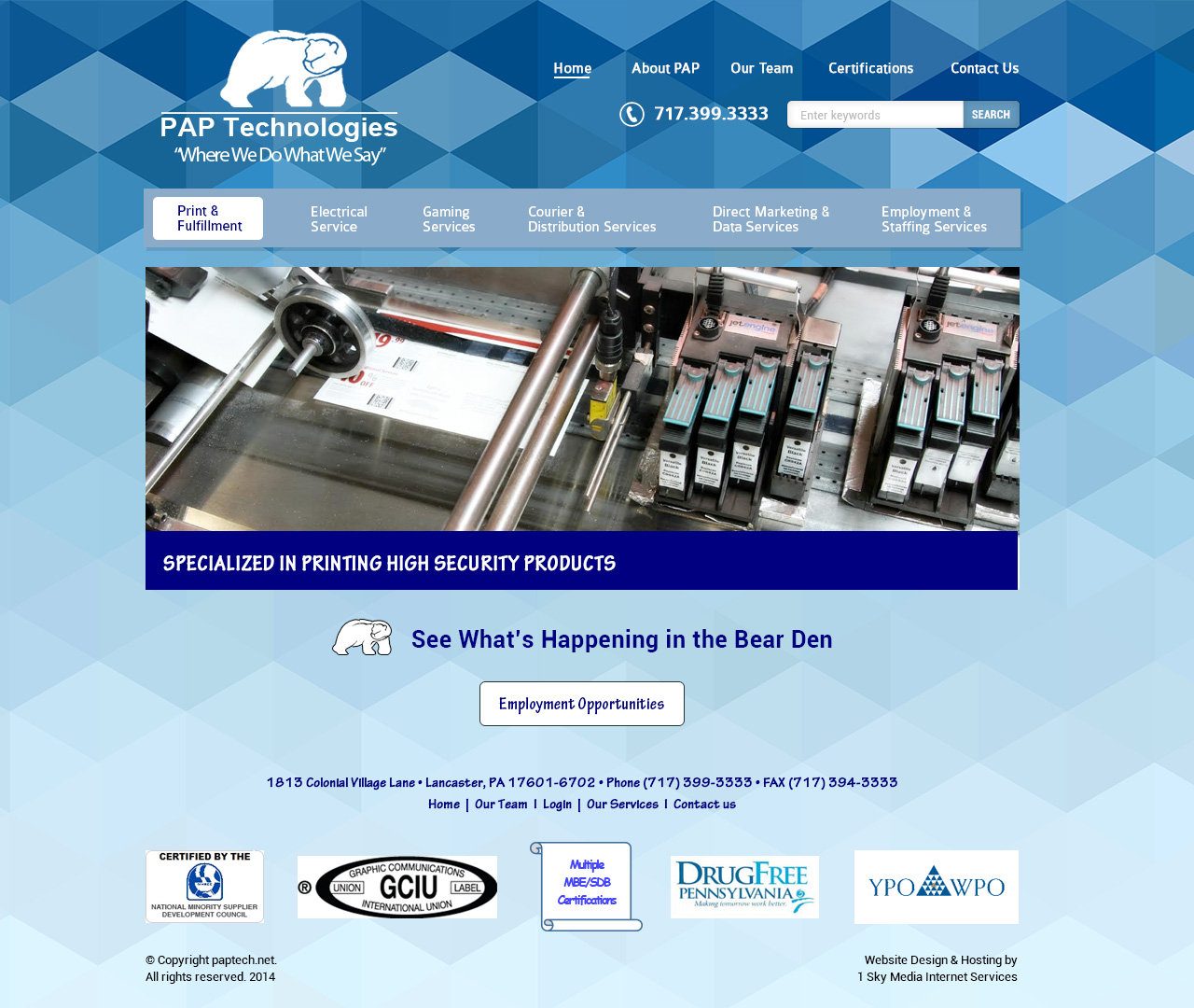 PAP Technologies - printing company website design