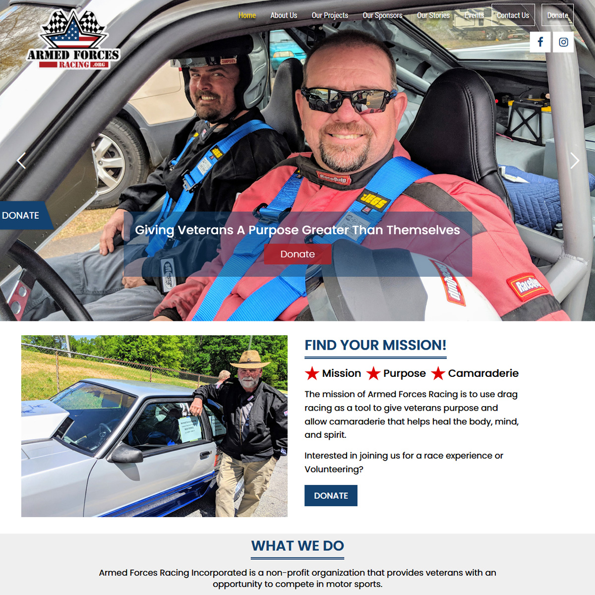 Armed Forces Racing - drag racing website design to support US Vets involvement in racing