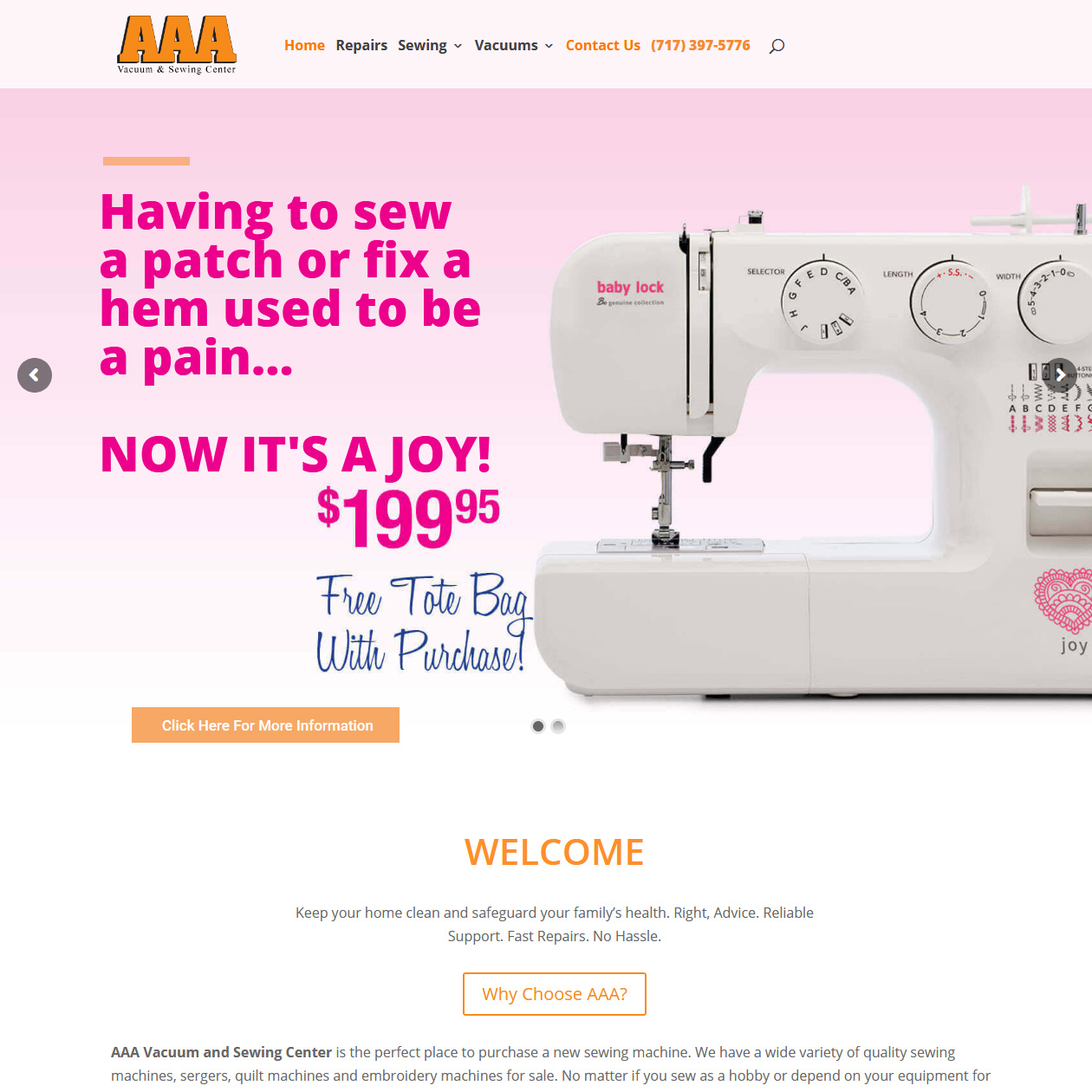 AAA Vacuum & Sewing Center website design