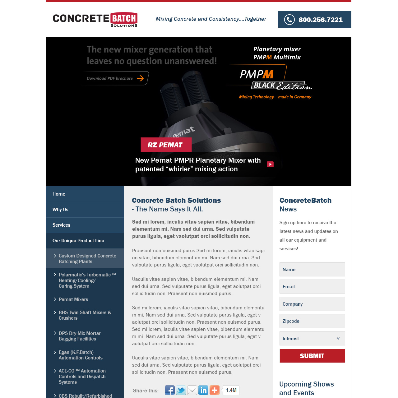 Concrete Batch - concrete manufacturing equipment website design