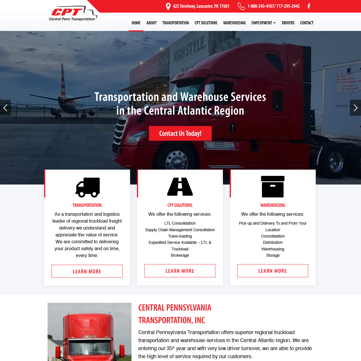 Central Pennsylvania Transportation - trucking website design