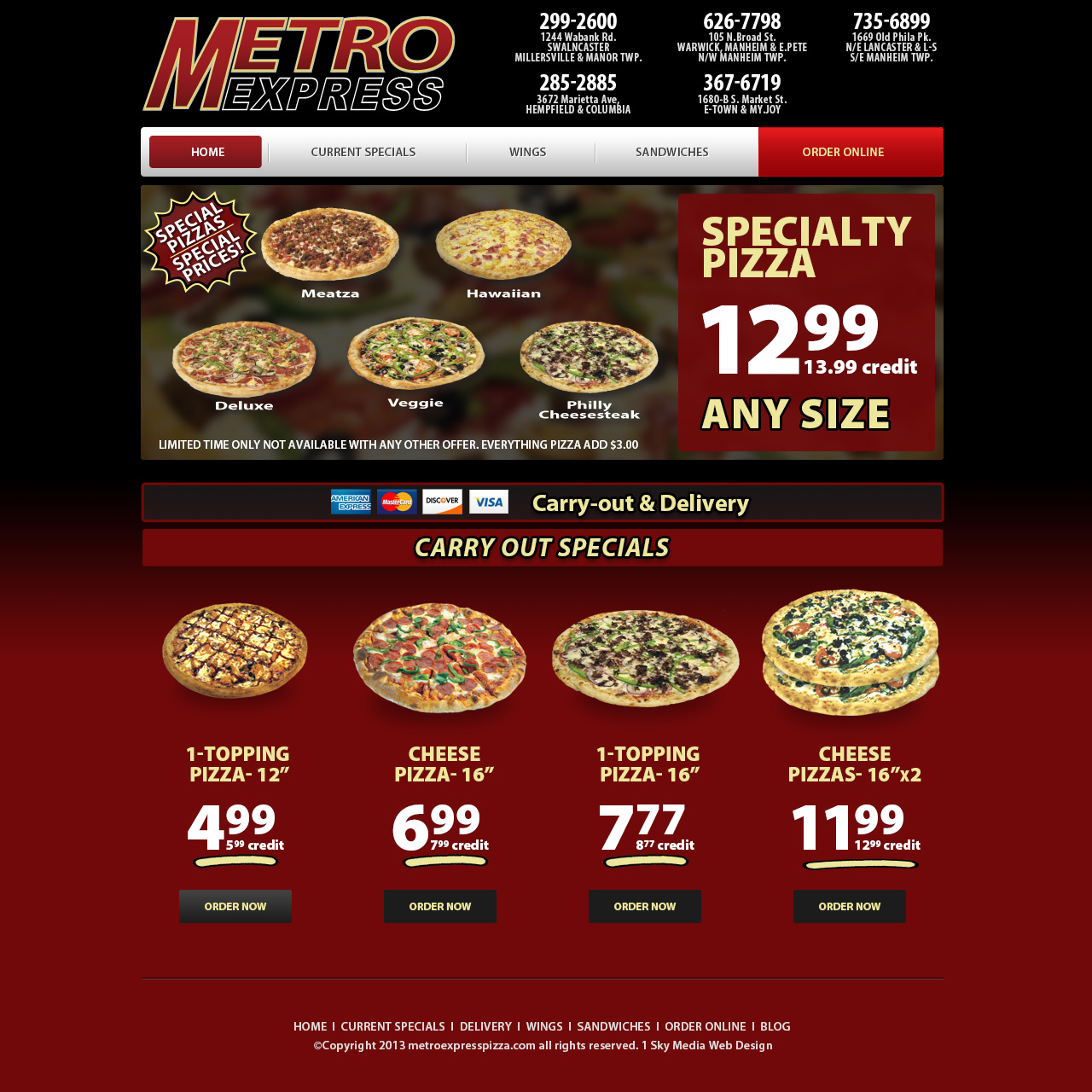 Metro Express Pizza Delivery - pizza delivery company website design