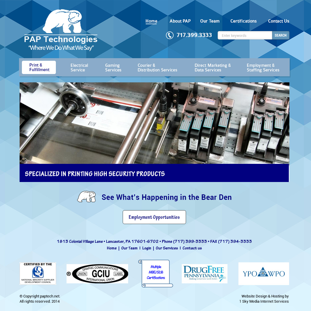 PAP Technologies - printing company website design