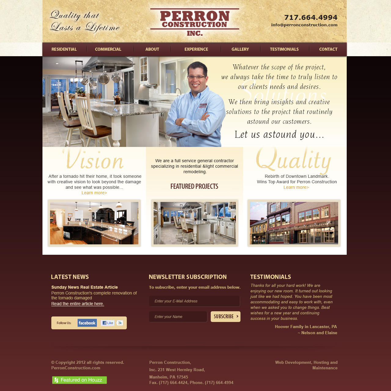 Perron Construction Inc - General construction company website design