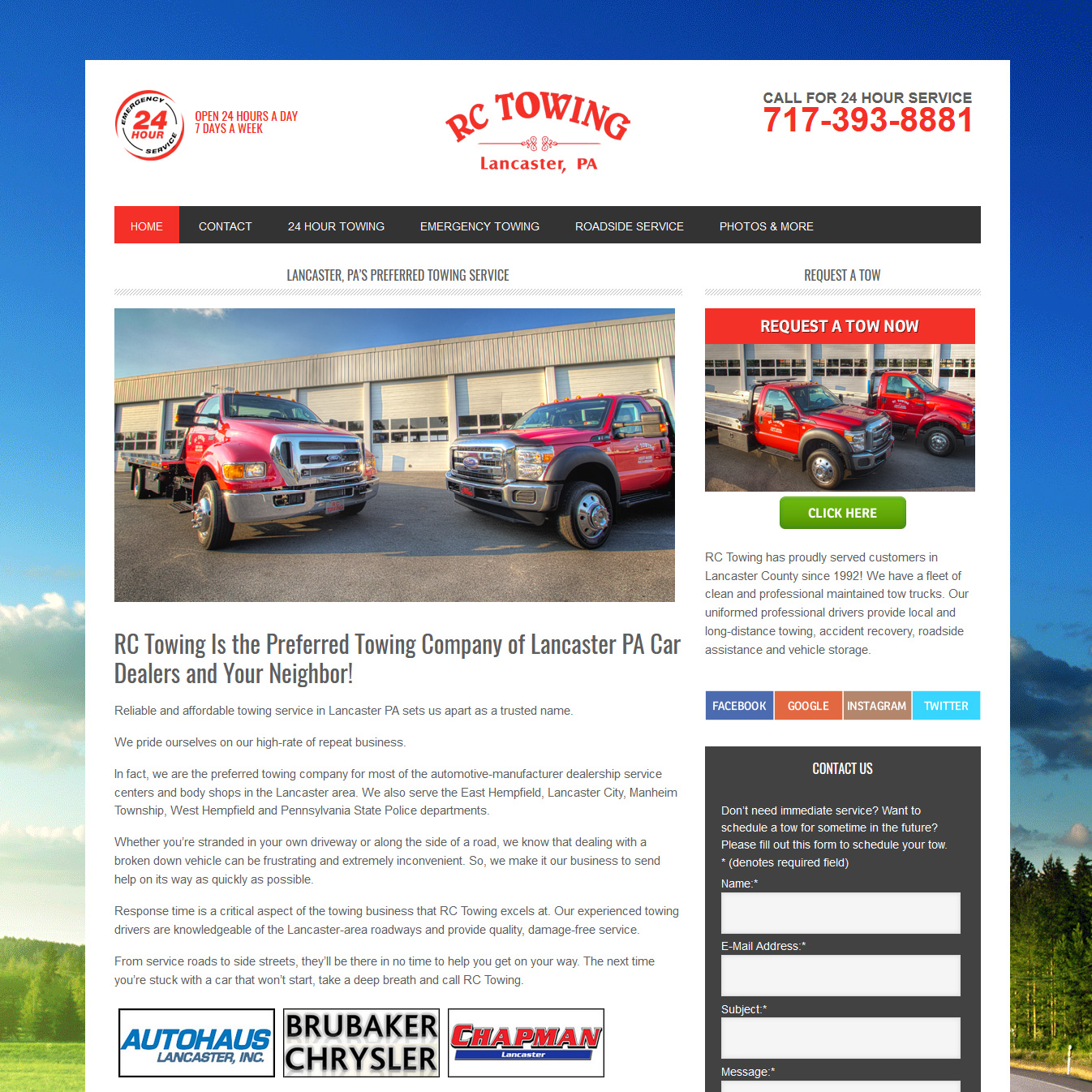 RC Towing - towing company website design