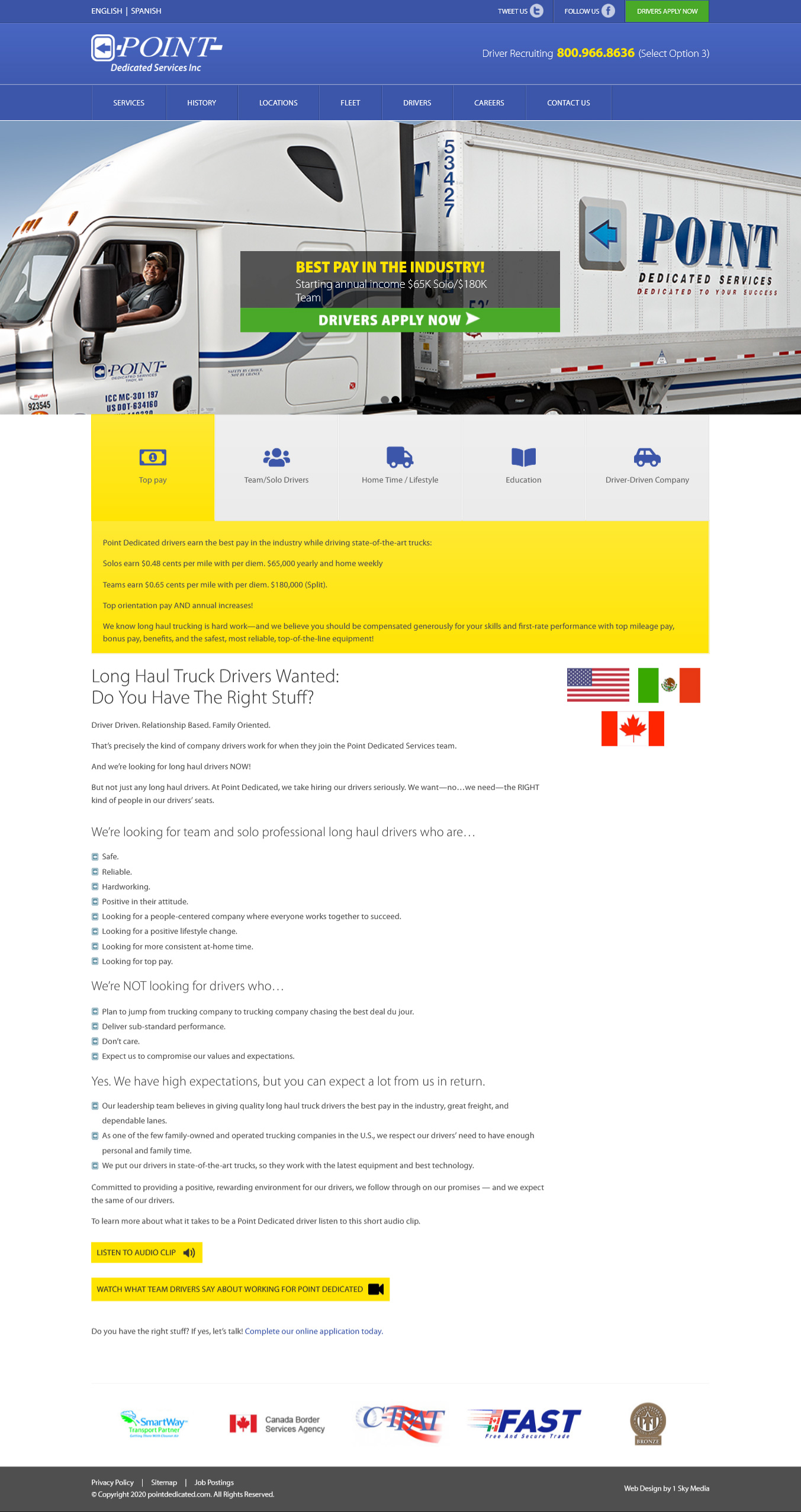 Point Dedicated Trucking - trucking company website design 