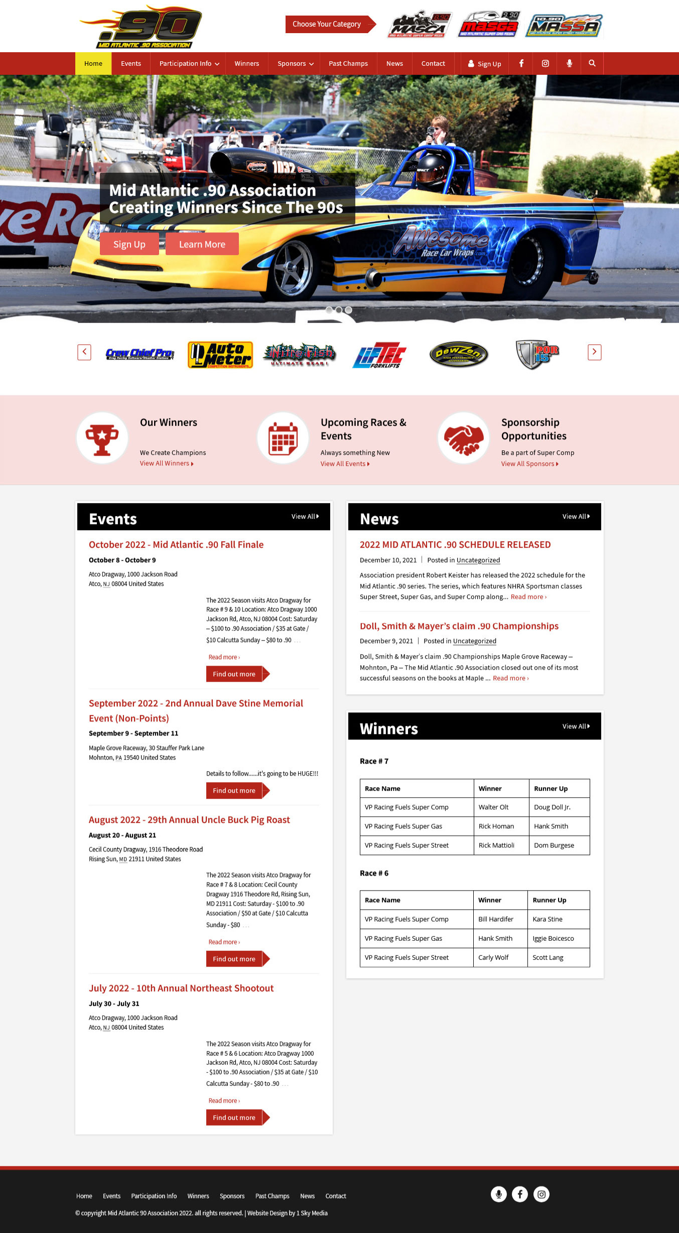 Mid Atlantic .90 drag racing association website design