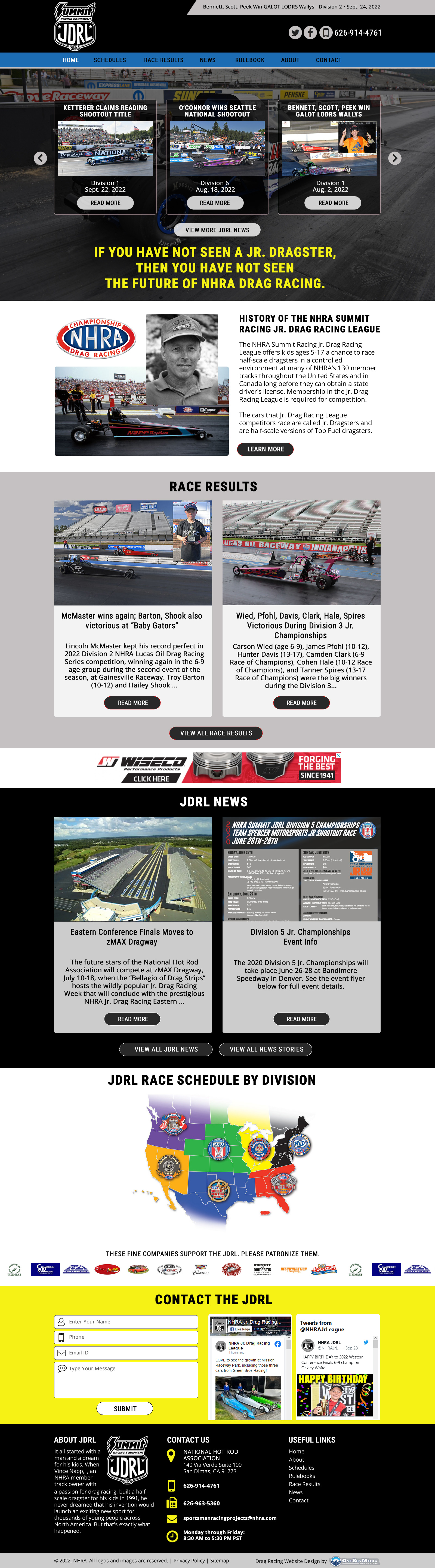 NHRA Junior Drag Racing League Website Design