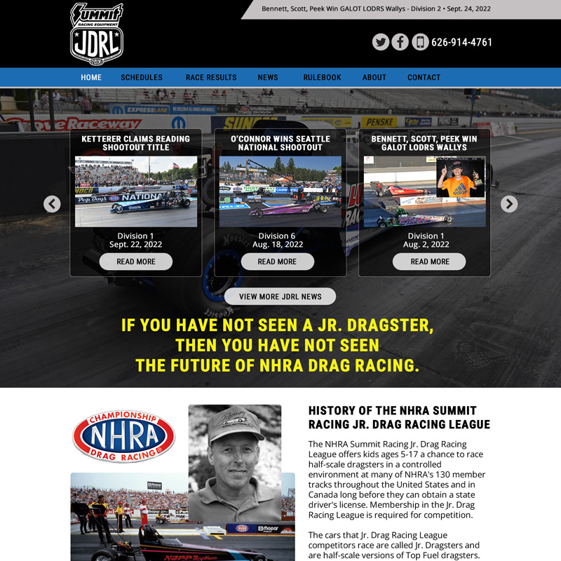 NHRA Junior Drag Racing League Website Design