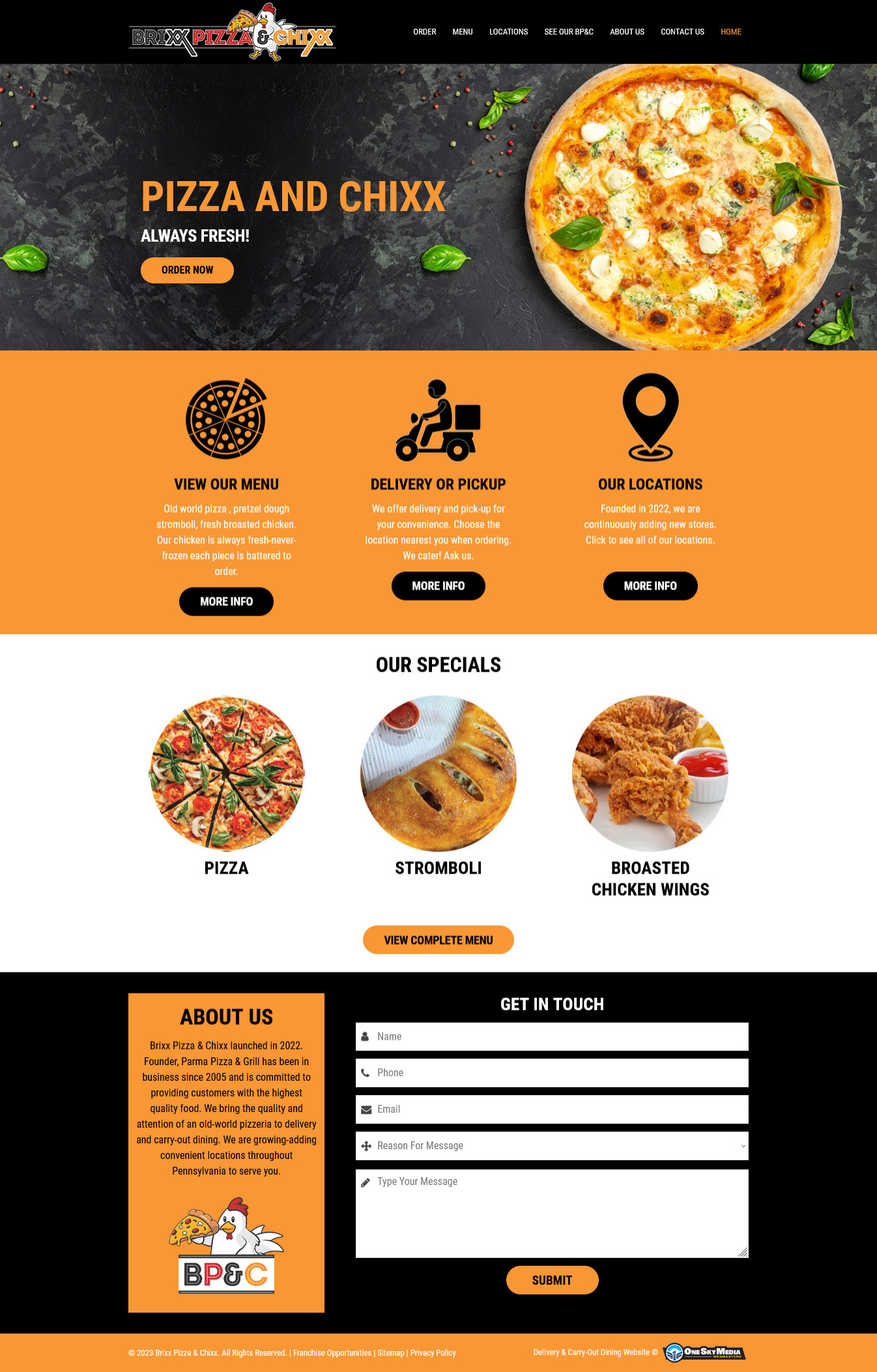 Brixx Pizza & Chicken Delivery & Pickup Website Design