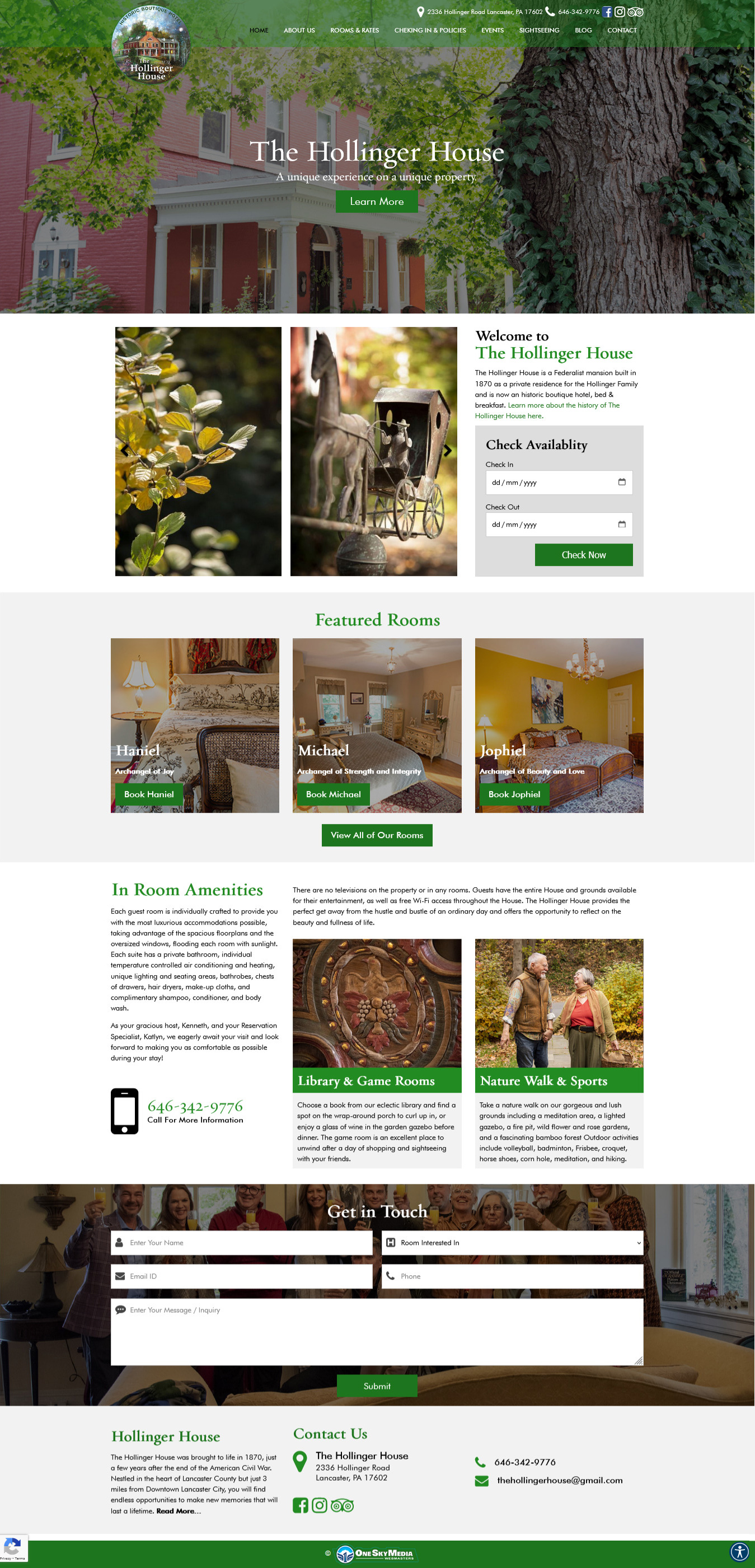 The Hollinger House Bed & Breakfast Website Design