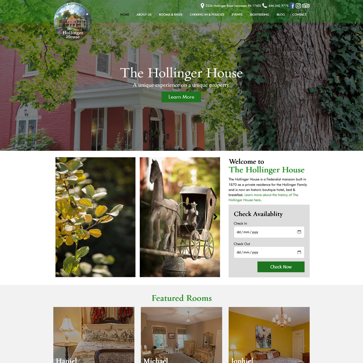 The Hollinger House Bed & Breakfast Website Design