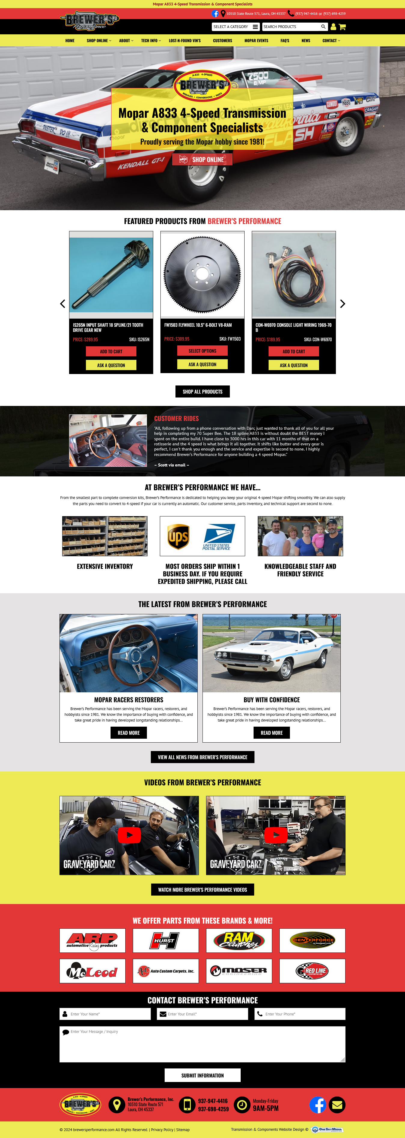 Brewer’s Performance  4-Speed Transmission & Component Specialists Website Design