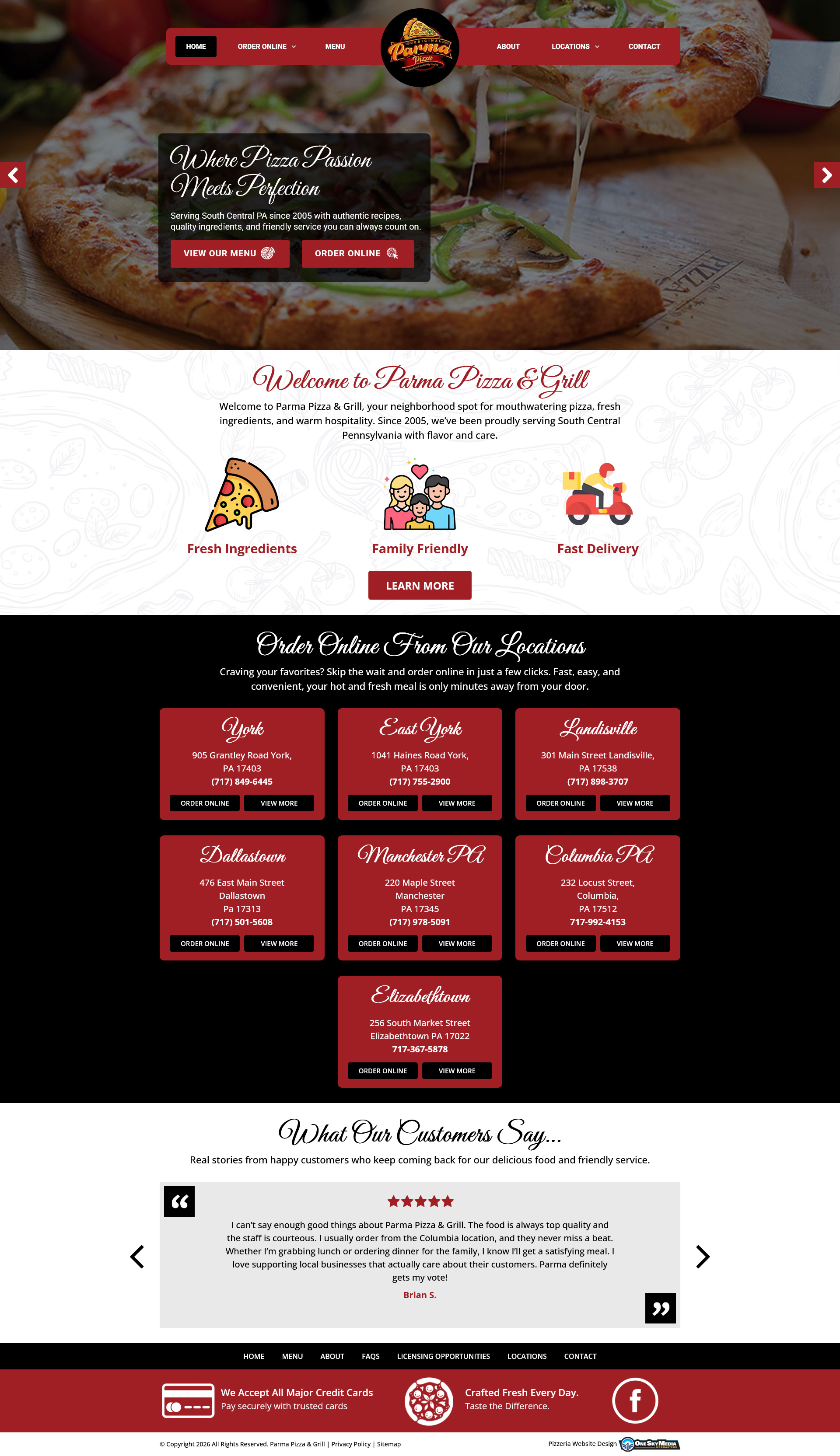 Parma Pizza & Grill pizzeria website design