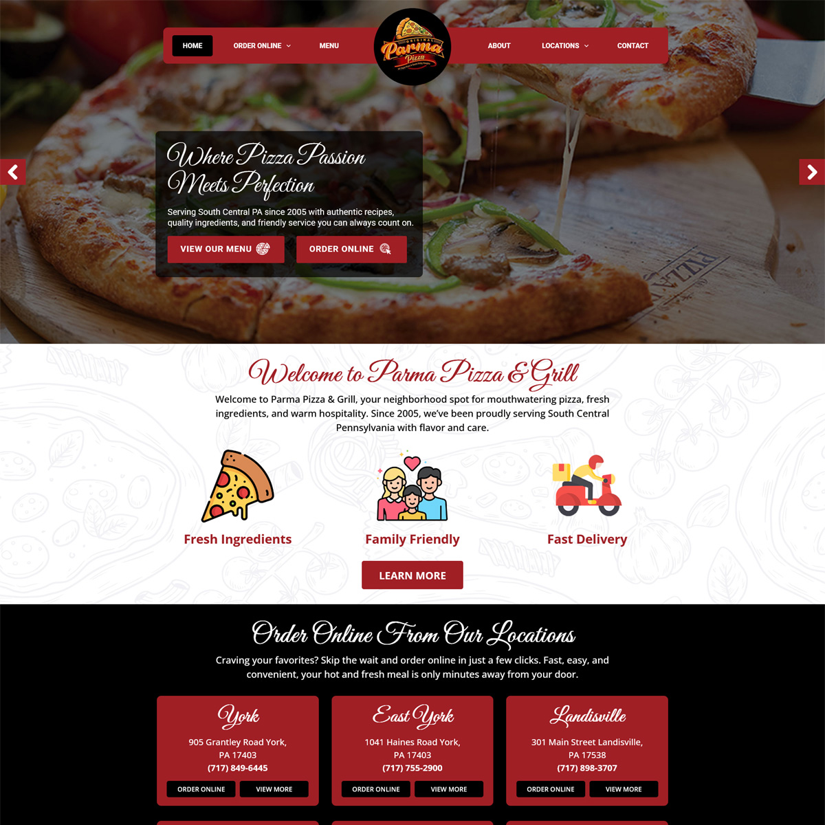 Parma Pizza & Grill pizzeria website design